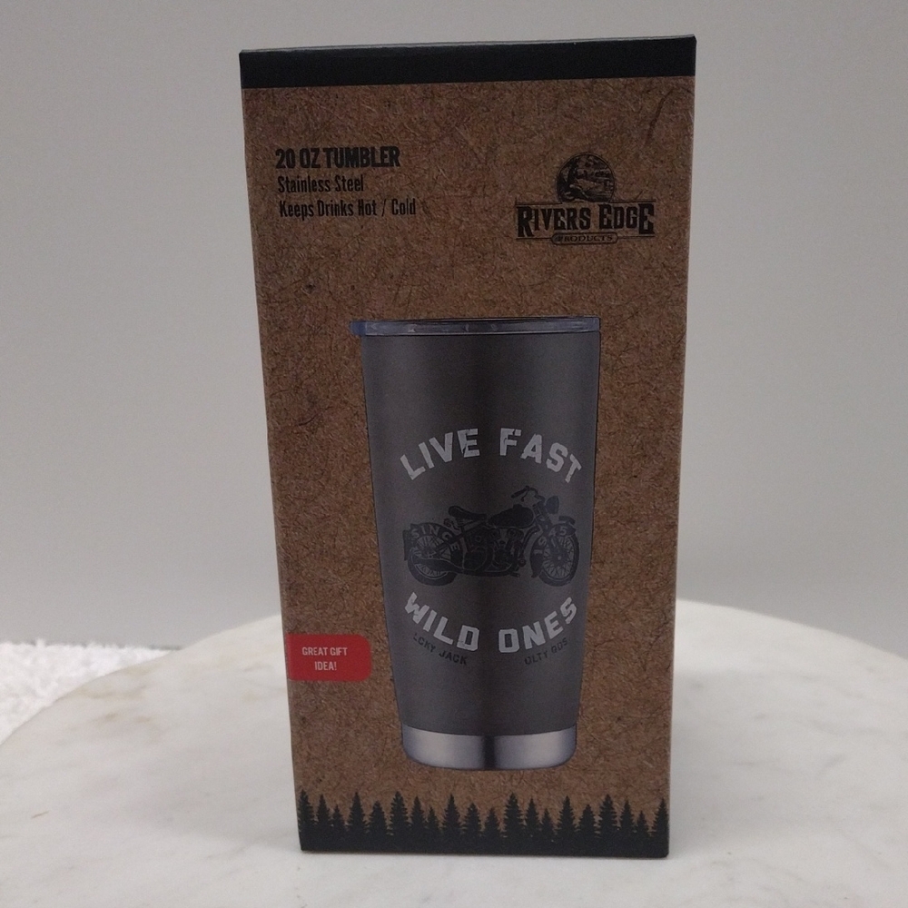 Rivers Edge 20 oz Stainless Steel Tumbler with Graphic-Live Fast Wild Ones # 4